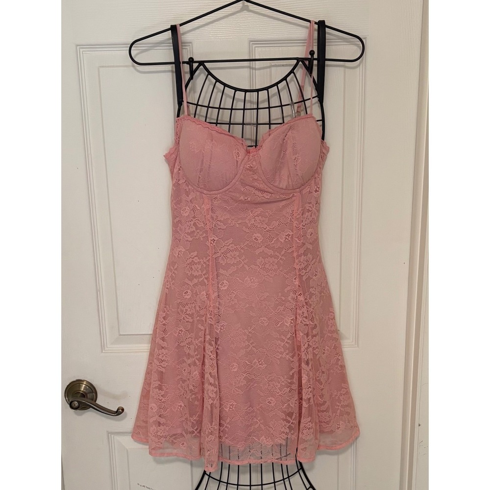 NWT Angel Lane Pink Floral Lace Underwire Bustier Fit Flare Mini Dress Size S